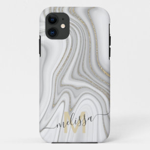 Trendy gold glitter sparkle marble name monogram Case-Mate iPhone case