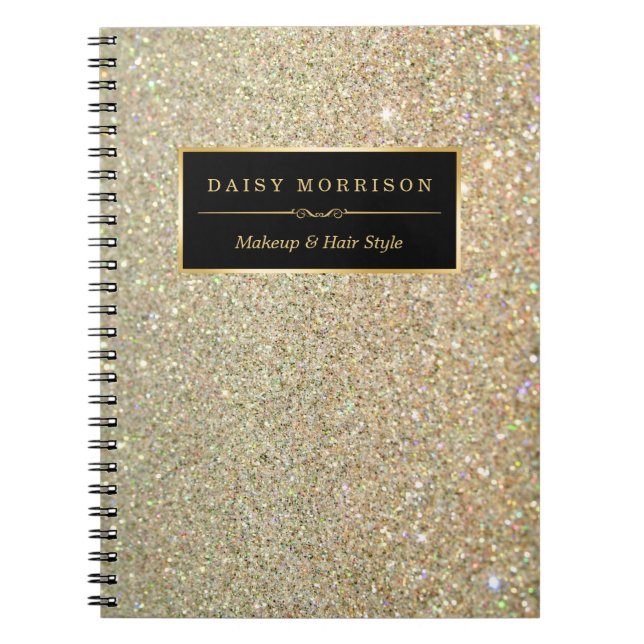 Trendy Gold Glitter Sparkles Makeup Beauty Salon Spiral Notebook (Front)