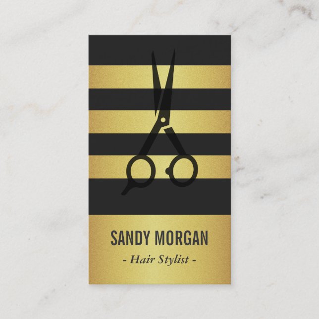 Trendy Gold Glitter Stripes Design - Hair Stylist Business Card (Front)