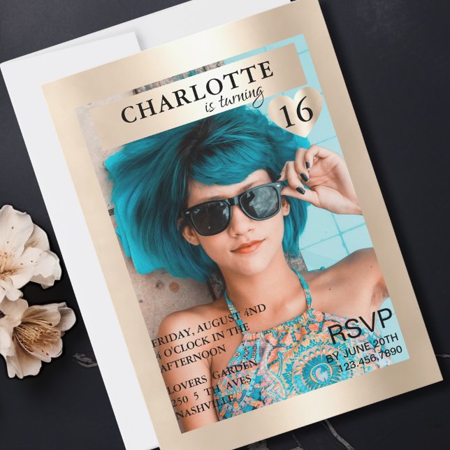 Trendy Gold Magazine Cover-Photo Inspired Invitation (Trendy Gold Magazine Cover-Photo Inspired Invitation)