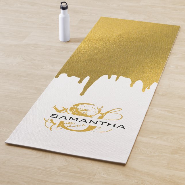 Trendy Gold Metallic Drips Monogram Yoga Mat (In Situ)