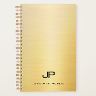 Trendy Gold Modern Monogram Name Text Template Planner