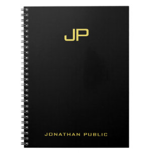 Trendy Gold Monogram Black Template Professional Notebook