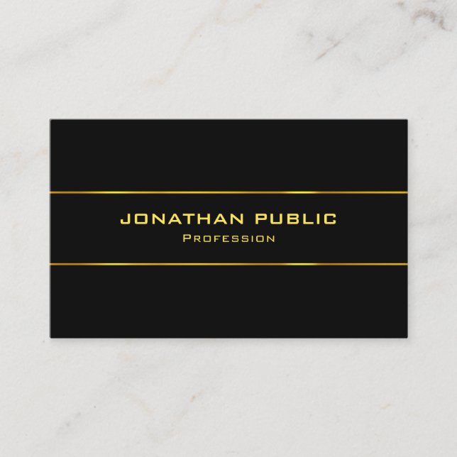 Trendy Gold Name Modern Elegant Black Template Business Card (Front)