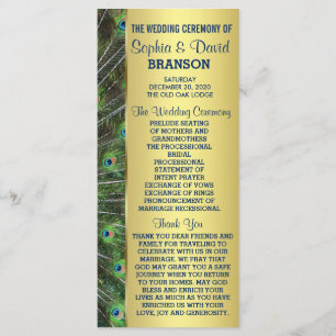 Trendy Gold Peacock Wedding Custom Program Programme