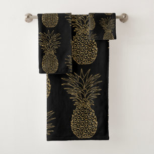 Trendy Gold Pineapple Pattern Bath Towel Set