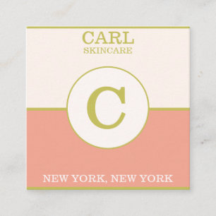 Trendy Gold Pink Salmon Beauty Salon Monogram Square Business Card