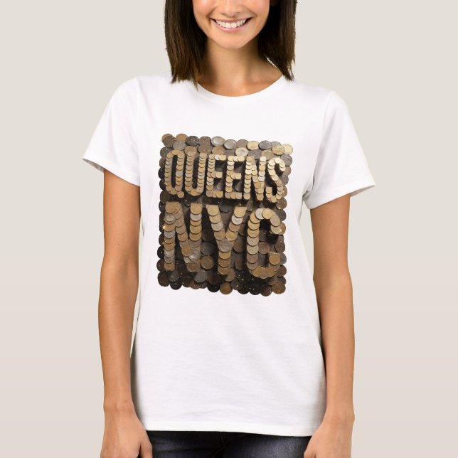 Trendy Gold QUEENS NYC Statement Design T-Shirt (Front)