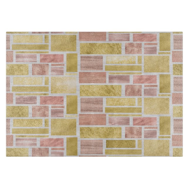 Trendy Gold Rose Gold Foil Blocks Cutting Board (Front)