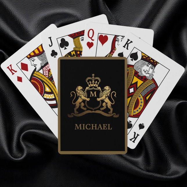 Trendy Gold Royal Crown Emblem Lions Monogram Playing Cards (Creator Uploaded)