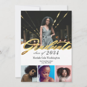  Trendy Gold Script Four Photo Collage Graduation