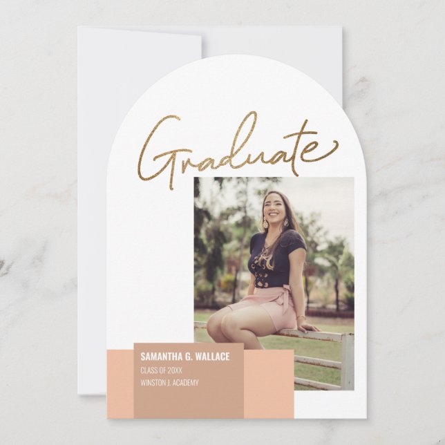 Trendy Gold script Graduate Photo Invitation (Front)