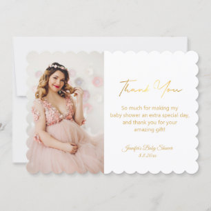 trendy gold script thank you baby shower photo card