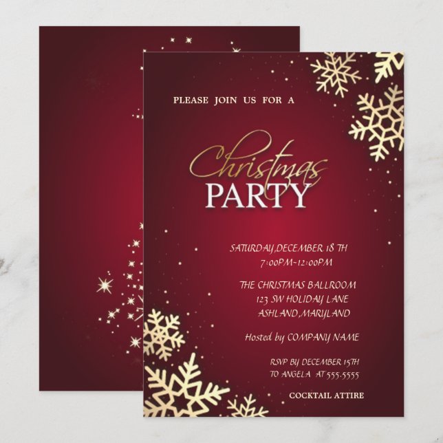 Trendy Gold Snowflakes Christmas Company Party Invitation (Front/Back)