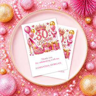 Trendy Gold Sparkle 30th Birthday Pink Sparkle Tha Thank You Card