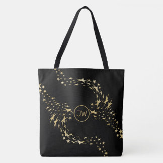 Trendy Gold Stars Monogrammed Tote Bag
