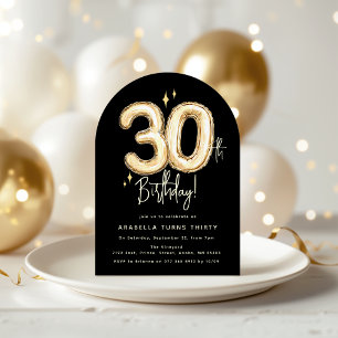 Trendy Gold Thirty Balloon 30th Birthday Party In Invitation