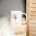 Trendy Gold Watercolor Flower Letter F | Monogram  Coffee Mug<br><div class="desc">Trendy Gold Watercolor Flower Letter F | Monogram</div>