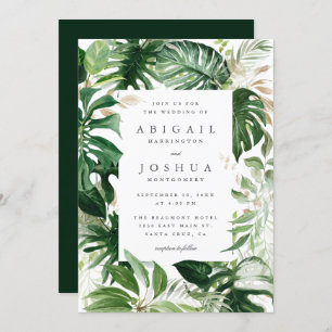 Trendy Gold & Watercolor Tropical Greenery Wedding Invitation