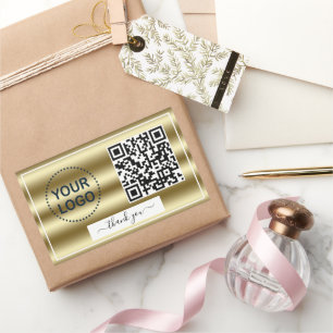 Trendy Gold Waves Gradient QR Code Your Logo     Rectangular Sticker