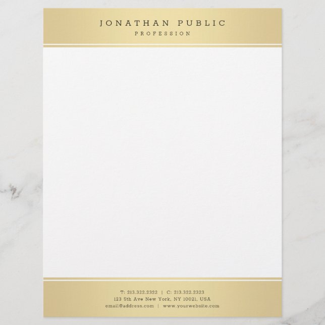Trendy Gold White Elegant Glamour Template Modern Custom Letterhead (Front)