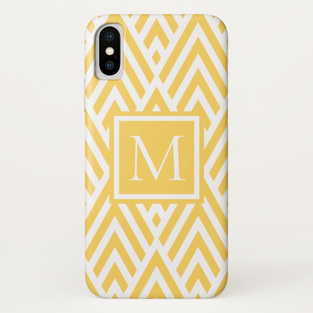 Trendy Gold Yellow Monogram Arrow Diamond Pattern Case-Mate iPhone Case (Back)