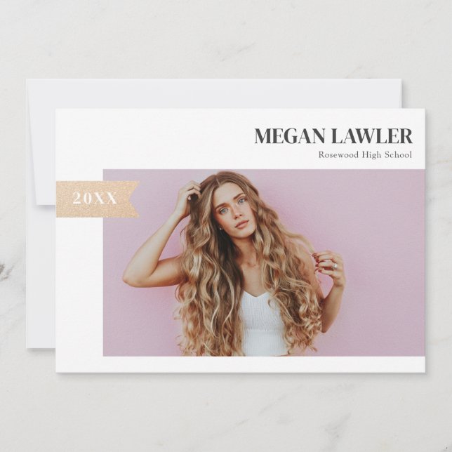 Trendy Grad Announcement Photo Card -  Faux Gold (Front)