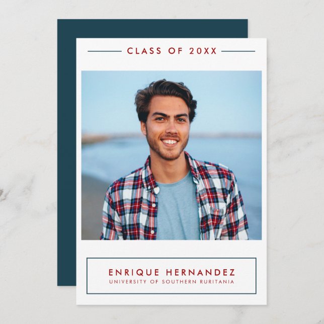 Trendy Grad Photo Graduation Party Announcement (Front/Back)