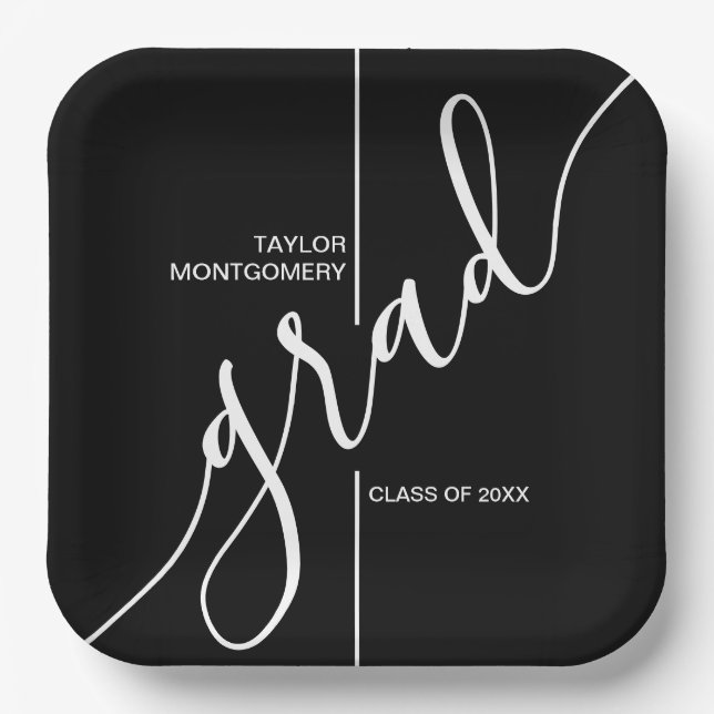 Trendy Grad Script Graduation Party Paper Plate (Front)