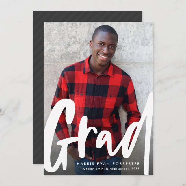 Trendy grad vertical photo graduation announcement (Front/Back)