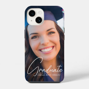 Trendy Graduate Photo White Script Graduation iPhone 14 Case