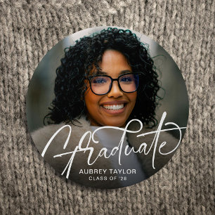 Trendy Graduate Script Photo Graduation 7.5 Cm Round Badge