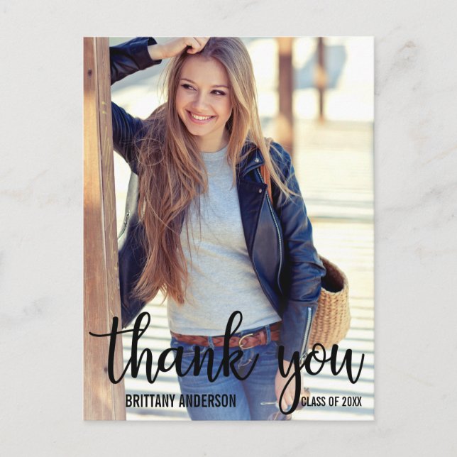 Trendy Graduation Thank You Photo (Blank Back) Postcard (Front)