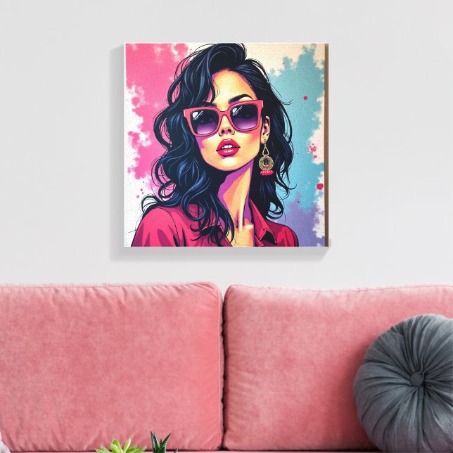 Trendy Graffiti Canvas Art Chic Woman with Glasses (Insitu(LivingRoom))