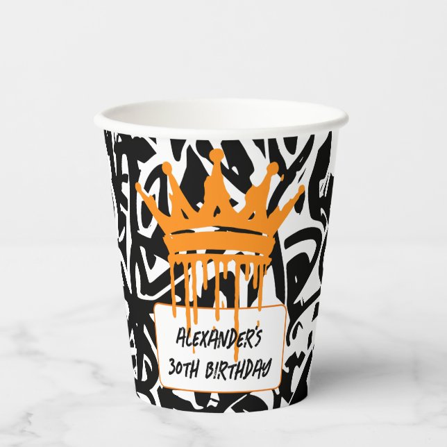 Trendy Graffiti Urban Crown Orange Black  Paper Cups (Front)