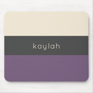 Trendy Grape Colour Block Pattern with Name Mouse Pad