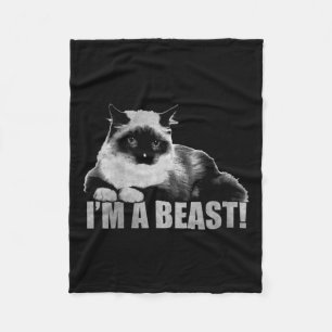 Trendy Graphic Cat Stamp I'm A Beast Fleece Blanket