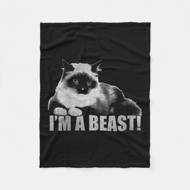 Trendy Graphic Cat Stamp I'm A Beast  Fleece Blanket (Front)