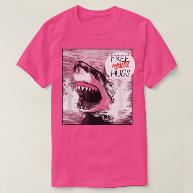 Trendy Graphic Great White Shark Free Mouth Hugs  T-Shirt (Design Front)