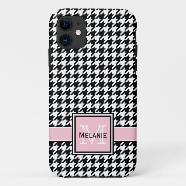 Trendy Graphic Houndstooth with Custom Monogram Case-Mate iPhone Case (Back)