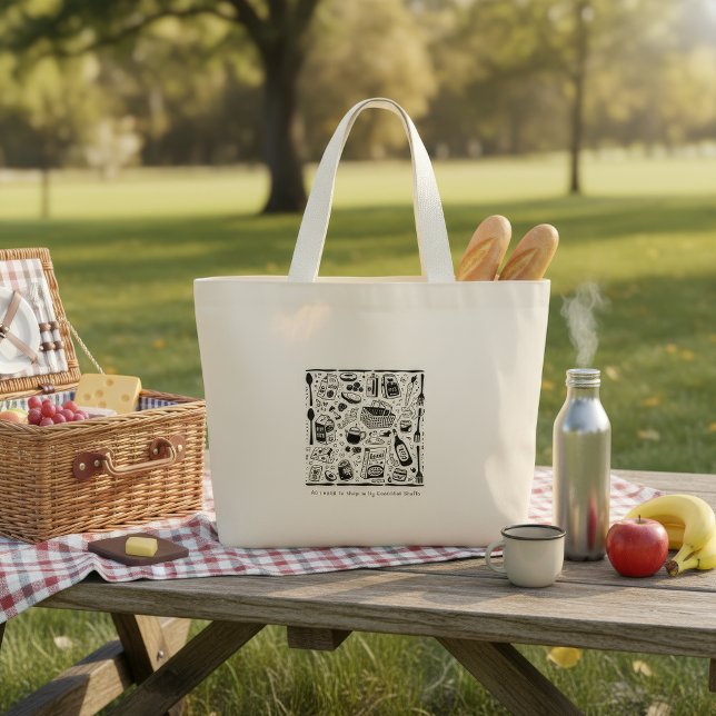  Trendy graphic print black and white tote bag (Creator Uploaded)