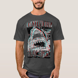 Trendy Graphic Shark Attack Caution May Bite T-Shirt