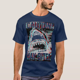 Trendy Graphic Shark Attack Caution May Bite T-Shirt
