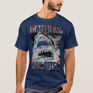 Trendy Graphic Shark Attack Caution May Bite T-Shirt