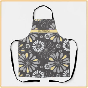 Trendy Gray and Yellow Floral Apron