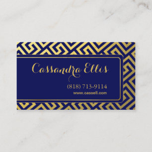 Trendy Greek Key Diagonal   gold foil navy Business Card