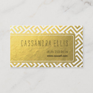 Trendy Greek Key Diagonal   gold foil white Business Card