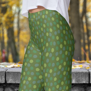 Trendy Green and Olive Green Polka Dot Pattern Leggings