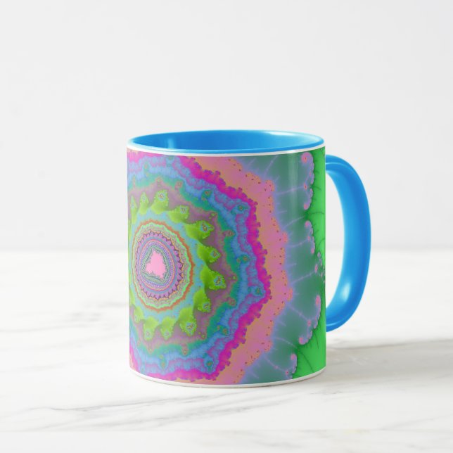 Trendy Green and Peach Fractal Mug (Front Right)