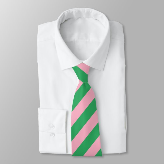 Trendy Green and Pink Diagonal Stripes Tie (Tied)